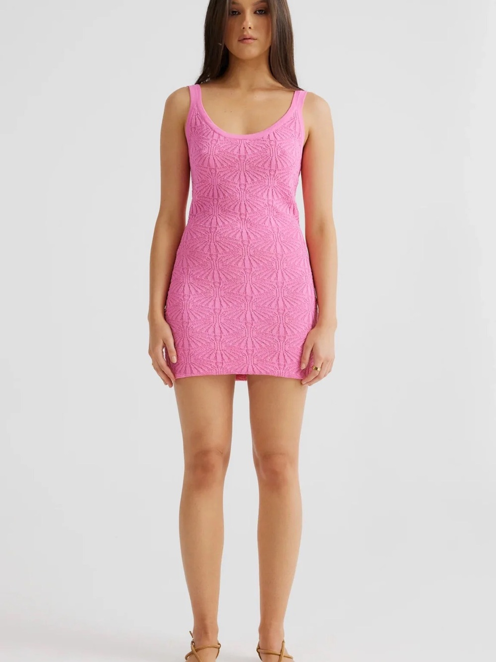 Pink Crochet Knit Tank Mini Dress